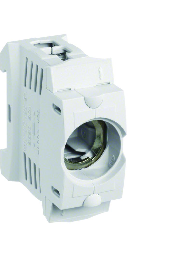 Gniazdo bezp. z tworzywa D02/1 E18 1P SIS 63A 400VAC TS35 zac.kl. 35mm2 LD043 HAGER