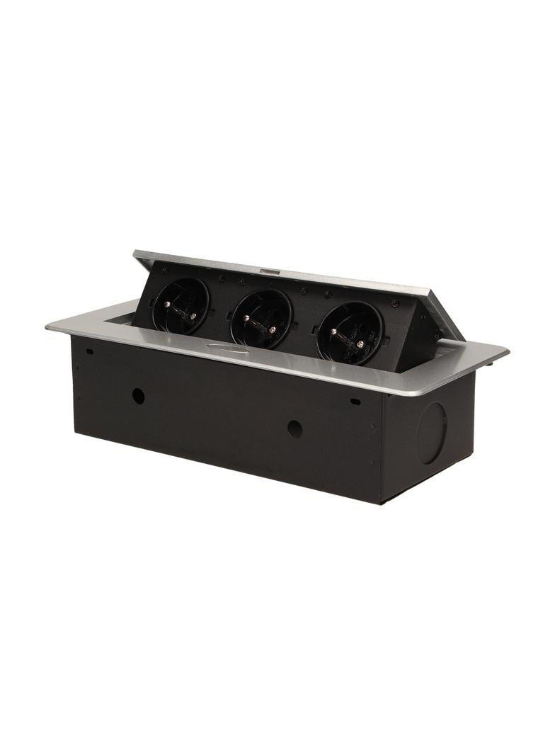 Gniazdo meblowe wpuszczane w blat z płaskim frezowanym rantem 3x2P+Z srebrne OR-AE-1336/G ORNO