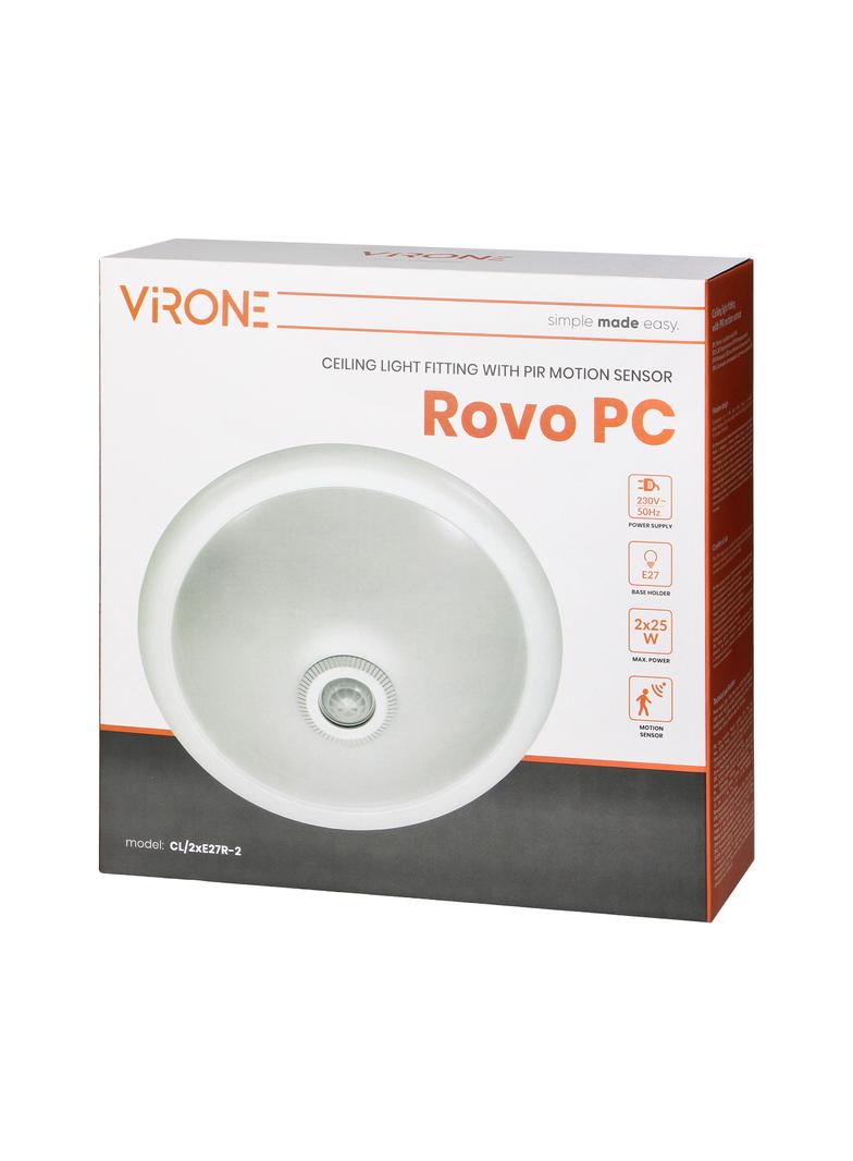 ROVO PC plafon oświetleniowy z czujnikiem ruchu 360st 2x40W E27 IP20 policarbon mleczny CL/2xE27R-2