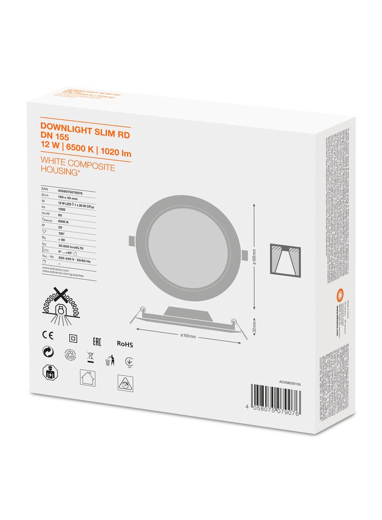 Oprawa DOWNLIGHT SLIM DN155 12W 6500K WT IP20