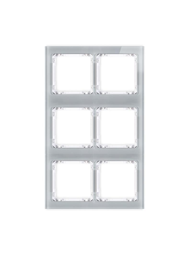 DECO Ramka modułowa 6 krotna (2 poziom, 3 pion) - efekt szkła (ramka szara; spód biała)