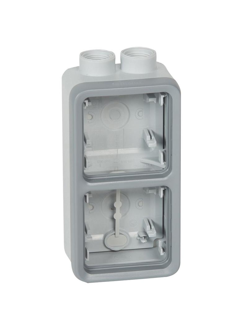 PLEXO55 PUSZKA NATYKOWA PODWÓJNA PIONOWA SZARA Z PRZEPUSTEM KABLOWYM ISO 20, Legrand