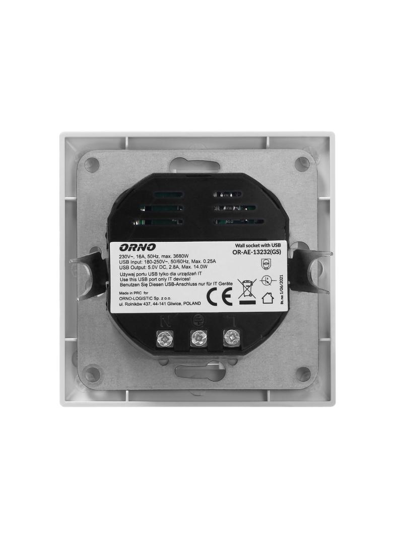 Gniazdo pojedyncze 2P+Z (Schuko), USB-A + USB-C, ,Wyjście 5VDC Max 2,8A OR-AE-13232(GS) ORNO