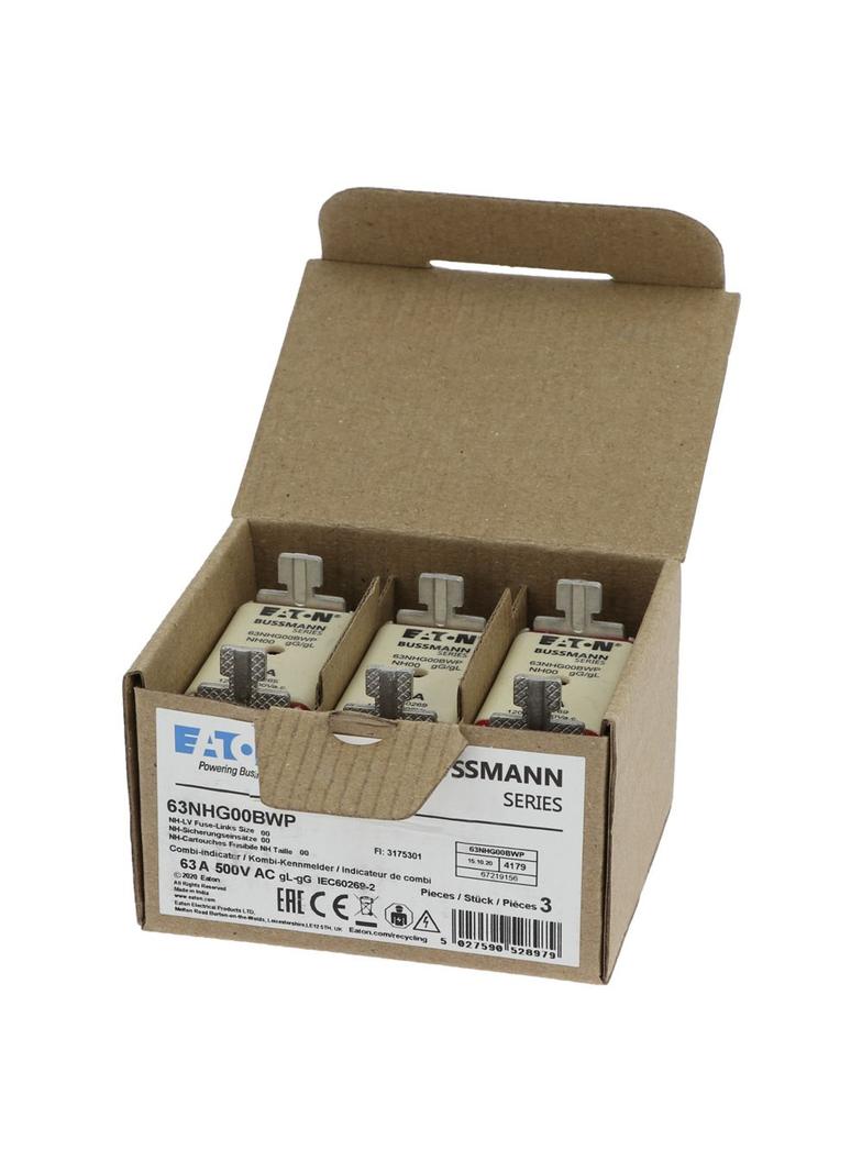 NH 63A 500V gG SIZE00 WEATHER RESISTANT NH LV 63A 500V gG rozmiar 00 WR 63NHG00BWP EATON
