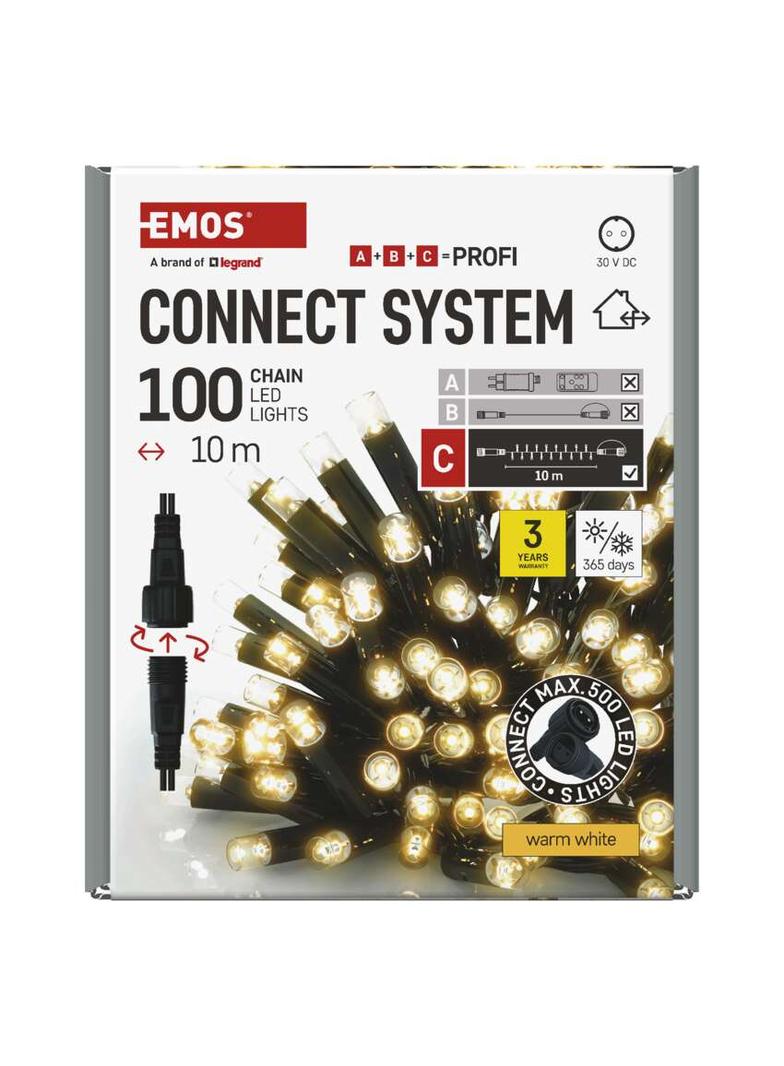 Lampki świąteczne łączone Profi łańcuch 100 LED 10m ciepła biel czarny przewód IP44 timer D2AW03 EMOS