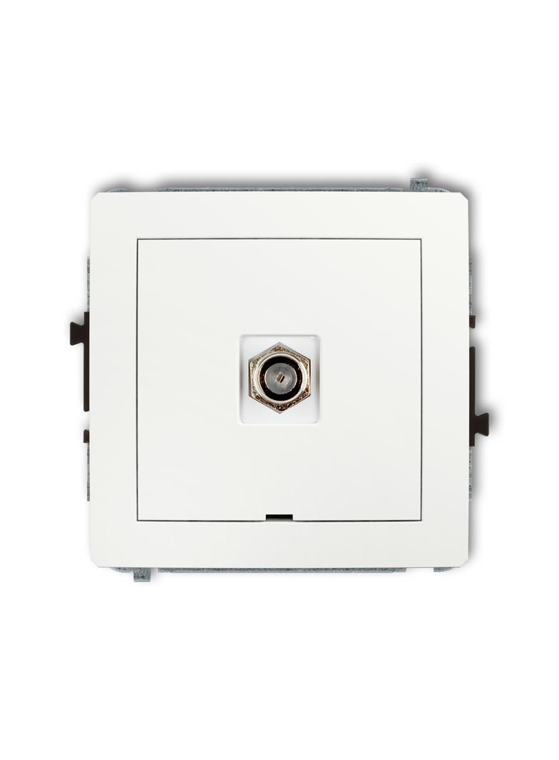 DECO Mechanizm gniazda antenowego pojedynczego typu F (SAT) niklowany, bez pola opisowego biały mat