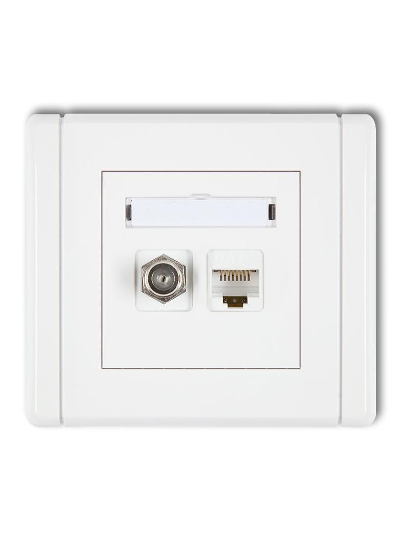 FLEXI Gniazdo antenowe poj. typu F (SAT) + gniazdo komp. poj. 1xRJ45, kat. 5e, 8-stykowe biały