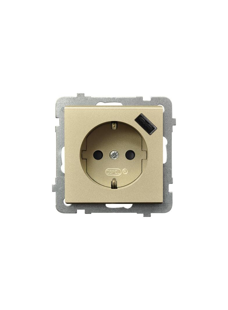 SONATA Gniazdo pojedyncze z uziemieniem schuko z przesłonami torów prądowych, z ładowarką USB - kolo