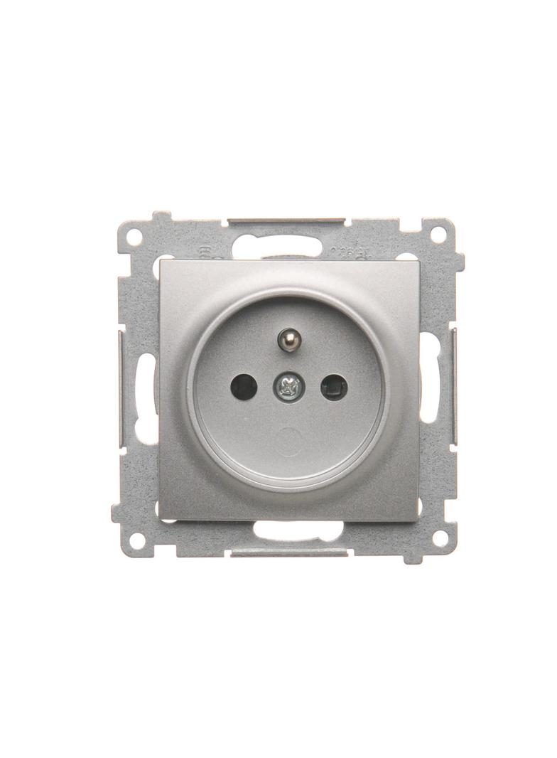 Simon 54 Gniazdo z/u i przesłonami 16A z. śrub. srebrne
