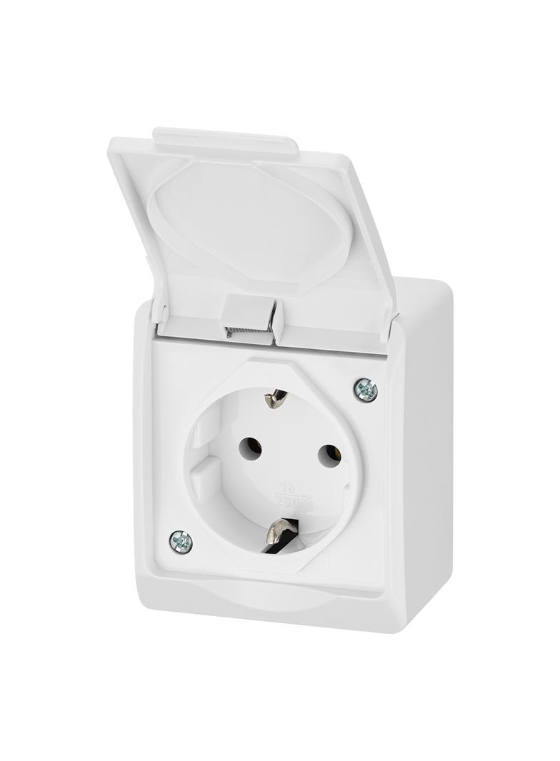 GNIAZDO HERMES POJEDYNCZE SCHUKO – KLAPKA BIAŁA