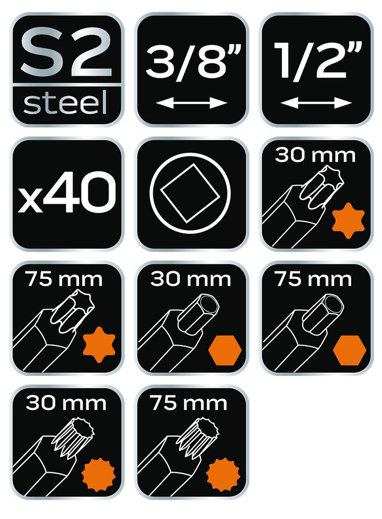 Końcówki wkrętakowe, zestaw 40 szt.