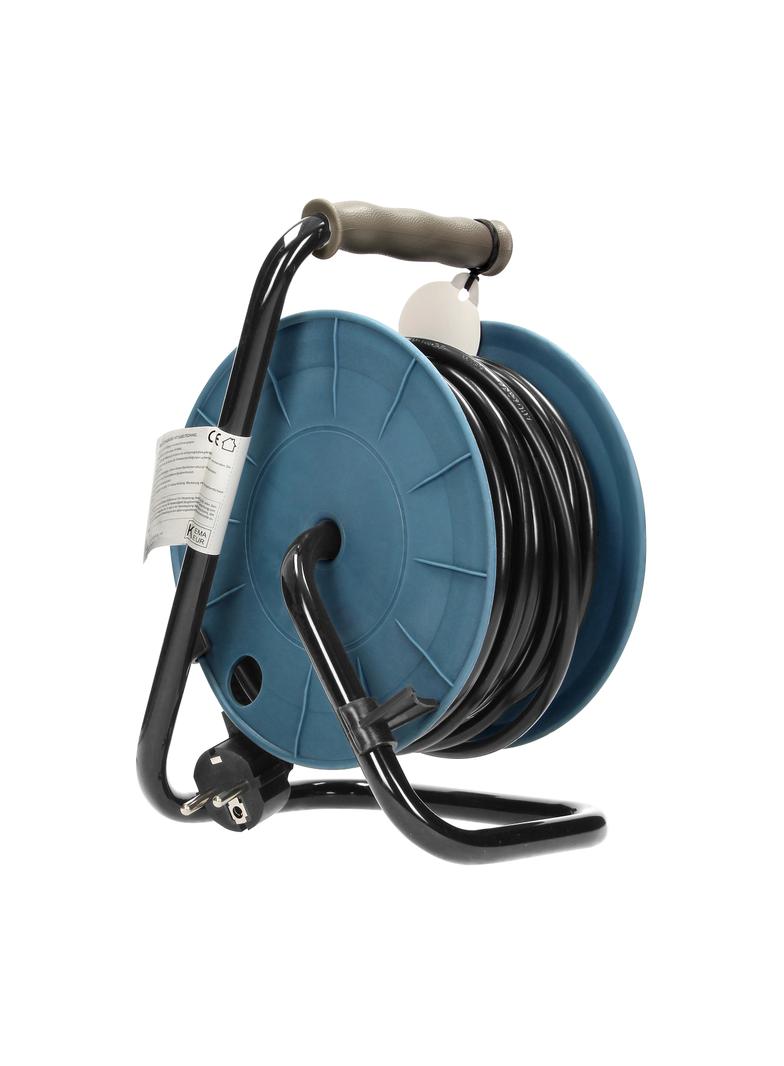 Przedłużacz bębnowy MINI, 4 gniazda 2P+Z (Schuko), metalowy stojak, polwinit H05VV-F 3x1mm2 , długość15m, szary OR-AE-1339/G(GS) ORNO