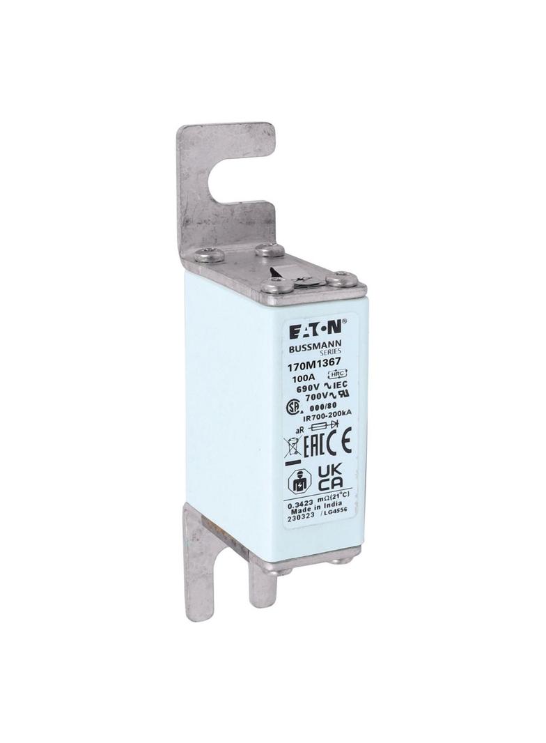 100A 690V IEC aR 000/80 SQ BODY IND FUSE Wkładka szybka 100A AC 690V DIN 000 21x40x100 mm, 170M1367