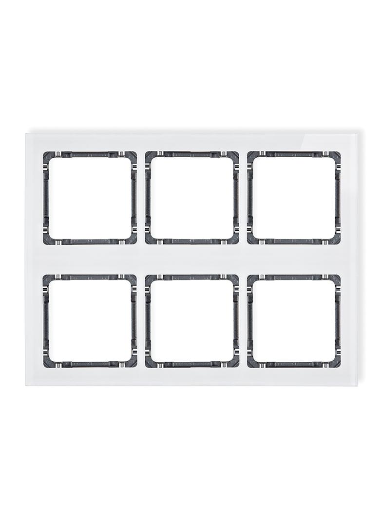 DECO Ramka modułowa 6 krotna (3 poziom, 2 pion) - efekt szkła (ramka biała; spód grafitowy)