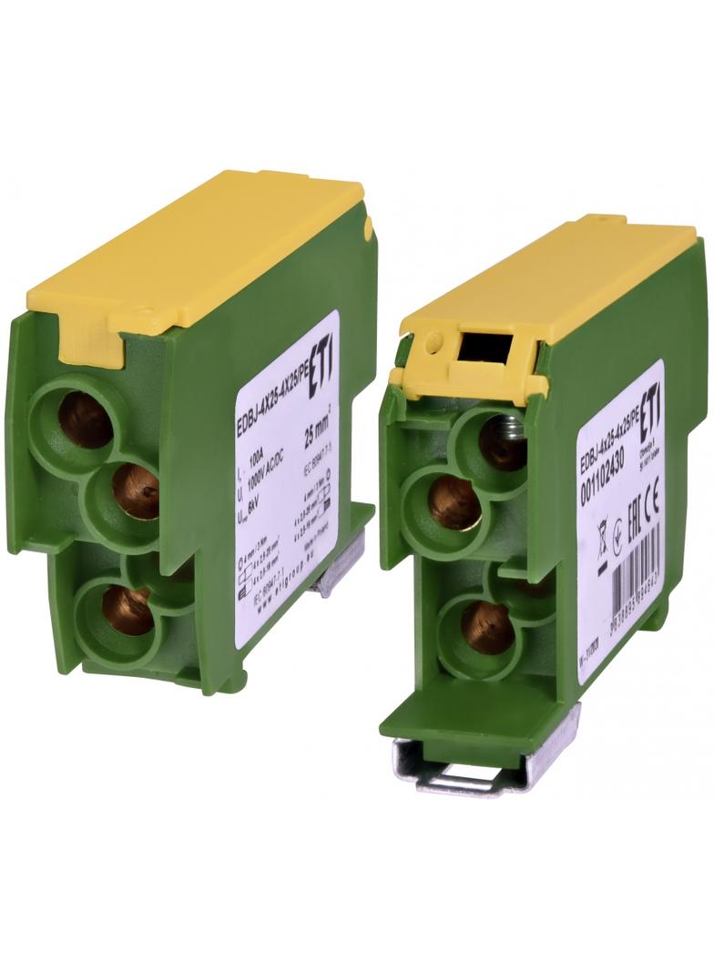 EDBJ-4x25-4x25PE Blok rozdzielczy 100A (4x2,5-25mm2-4x2,5-25mm2) żółto-zielony
