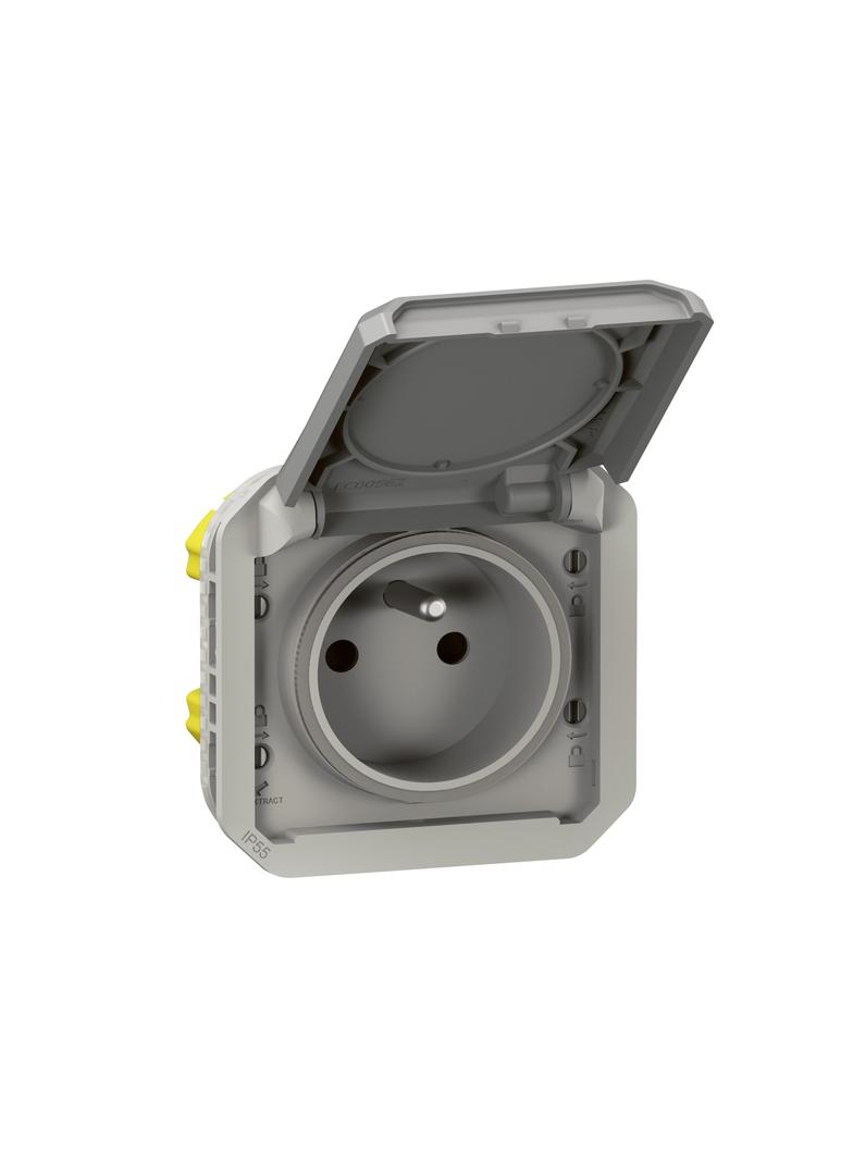 NOWE PLEXO - GNIAZDO 2P+Z ZACISKI AUTOMATYCZNE MECHANIZM 16 A - 250 V~ SZARE