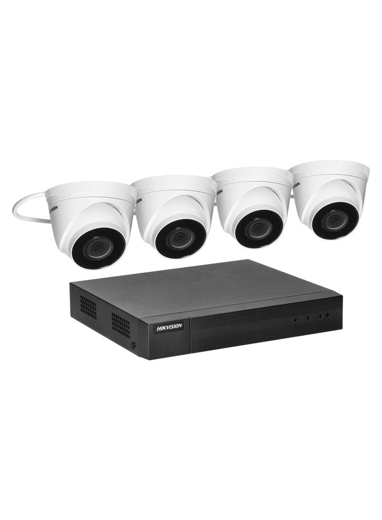 HIKVISION Zestaw monitoringu składający się z 4 kopułkowych kamer IP-CAM-T240H oraz z 8-kanałowego r