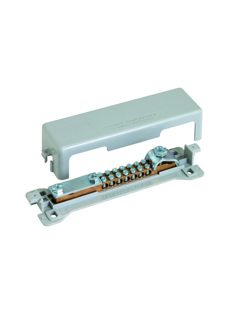 Szyna wyrównywania potencjałów MS z pokrywą, 7 zacisków 2,5-16 mm2, 1 zacisk na płask. 30x3,5 mm lub