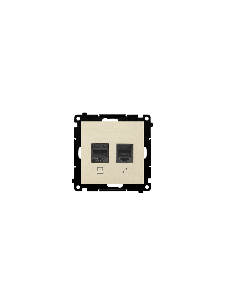 Simon 55 Gniazdo komputerowe RJ45 kategoria 5e + telefoniczne RJ12 Szampański mat T5F.01/144 KONTAKT