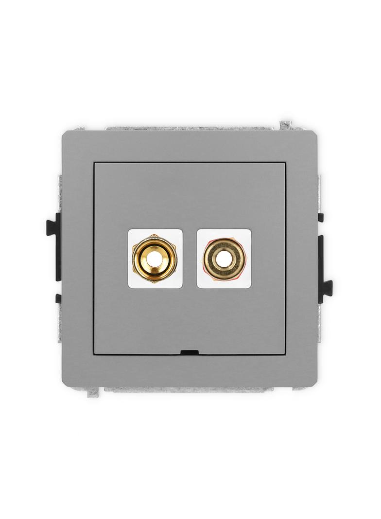 DECO Gniazdo podwójne głośnikowe pojedynczego, bez pola opisowego (typu banan - czerwony i czarny, pozłacany, 4 mm2, skręcany) szary mat 27DGGBO-4 KARLIK