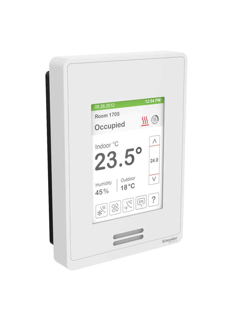 SER8350, regulator z czujnikiem temp+wilg+PIR, ekran dotykowy, max 10 modułów VC3xxx, BACnet/Modbus,