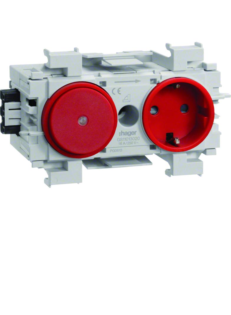 tehalit.WA Gniazdo SCHUKO z przełącz. WAGO montaż krawędziowy czerwony GS11013020 HAGER