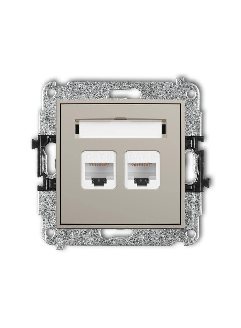 ICON Mechanizm gniazda komputerowego podwójnego 2xRJ45, kat. 6, 8-stykowy taupe