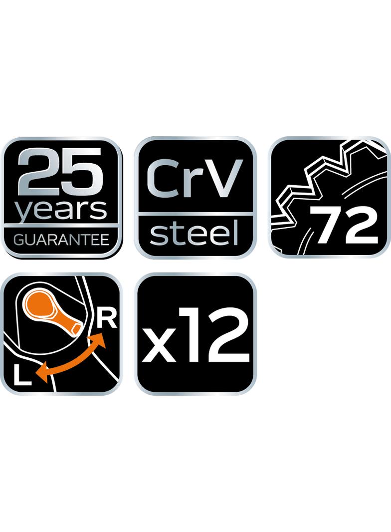 Klucze płasko oczkowe z grzechotką i przełącznikiem, zestaw 12 szt., 8 - 19 mm, miękkie etui