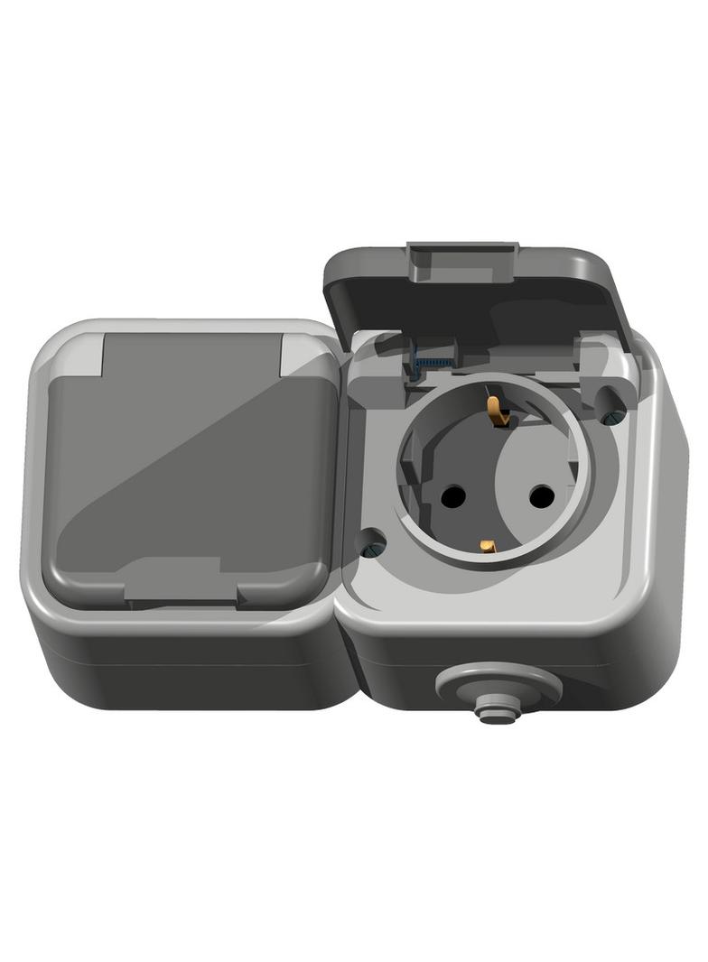 DELFINA Gniazdo podwójne z uziemieniem schuko wieczko w kolorze wyrobu - kolor szary