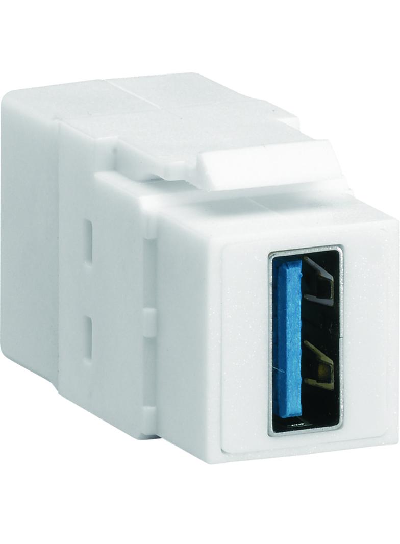 Moduł KEYSTONE gniazdo USB 3.0 przelotowe wtyk prosty 180st biały VZ30US HAGER