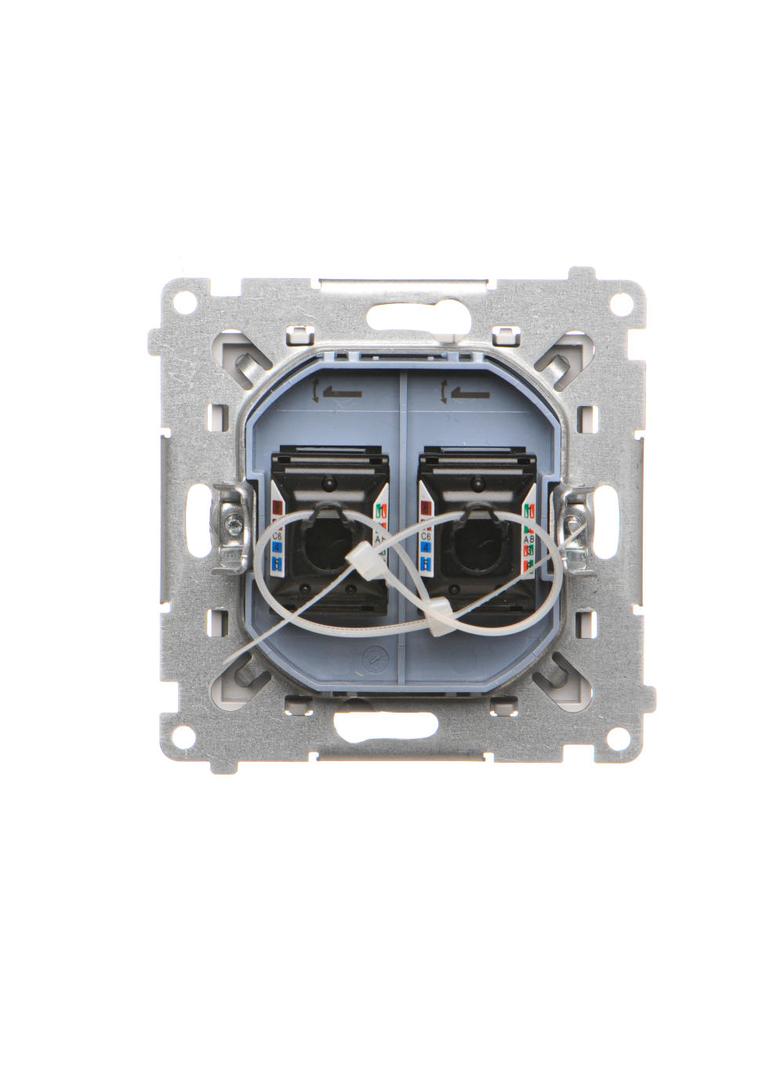 Simon 55 Gniazdo komputerowe podwójne RJ45 kategoria 6 z przesłoną przeciwkurzową Jasnoszary mat T62.01/114 KONTAKT