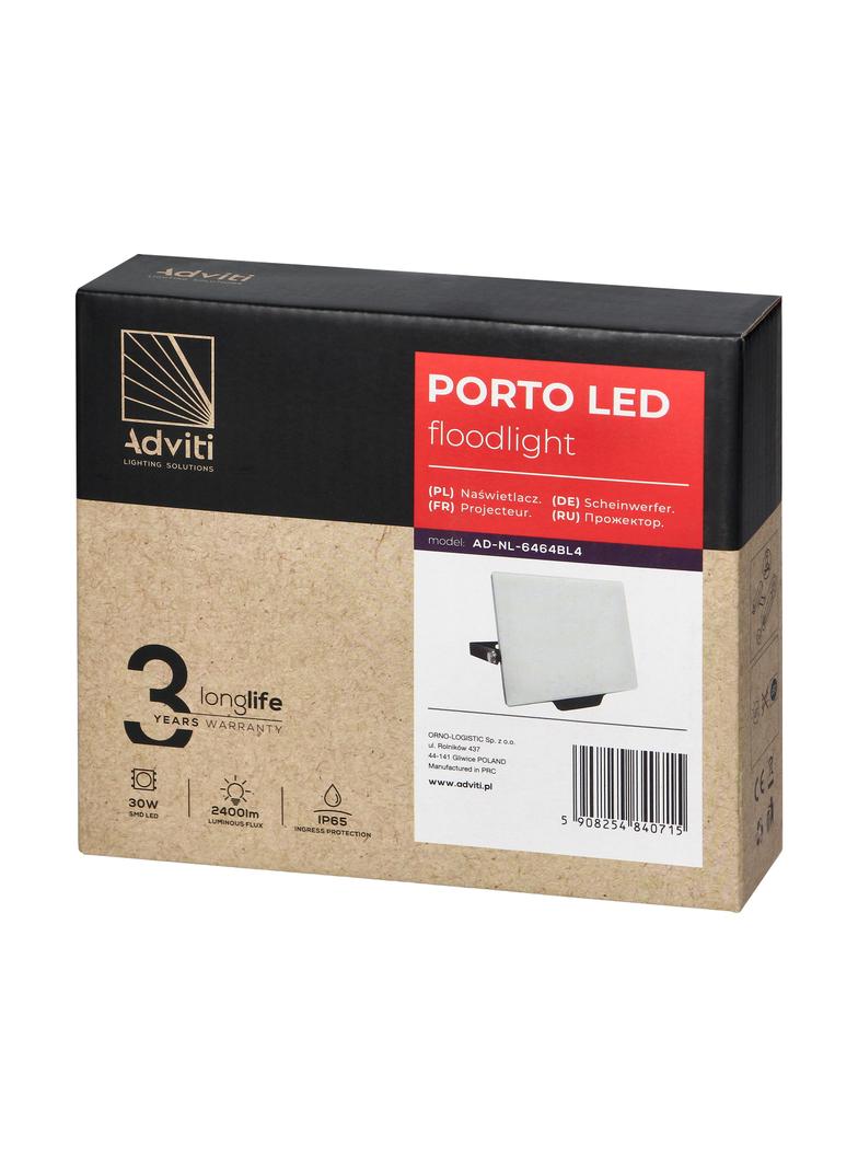 PORTO LED 30W naświetlacz bezramkowy, 2400lm, IP65, 4000K, aluminium + poliwęglan AD-NL-6464BL4 ORNO