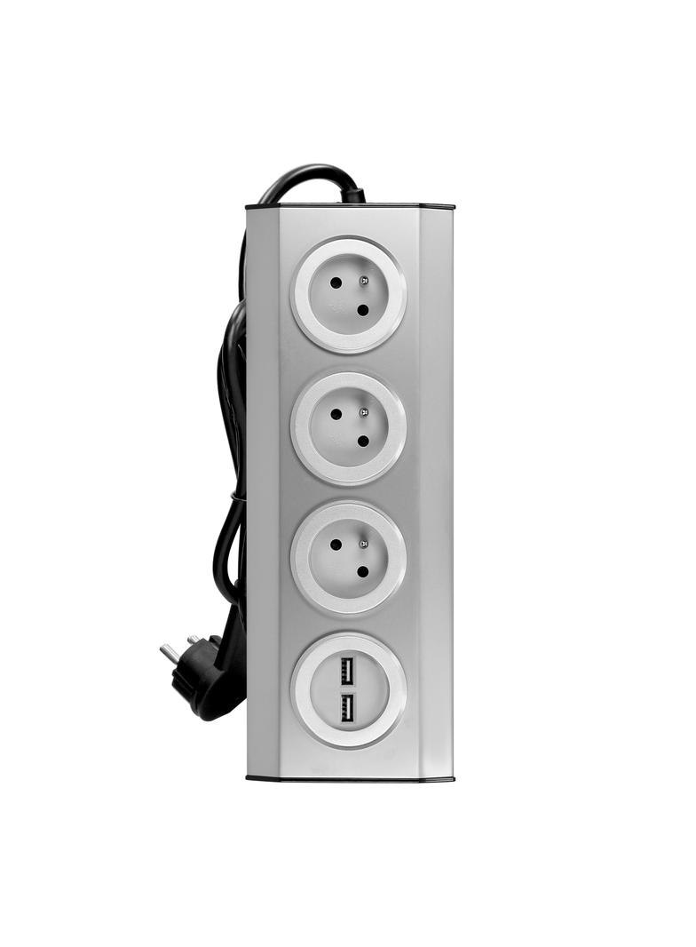 Gniazdo meblowe kuchenne z ładowarką USB montowane na rzepy z przewodem 1,5m - 3x2P+Z 2xUSB INOX FS-