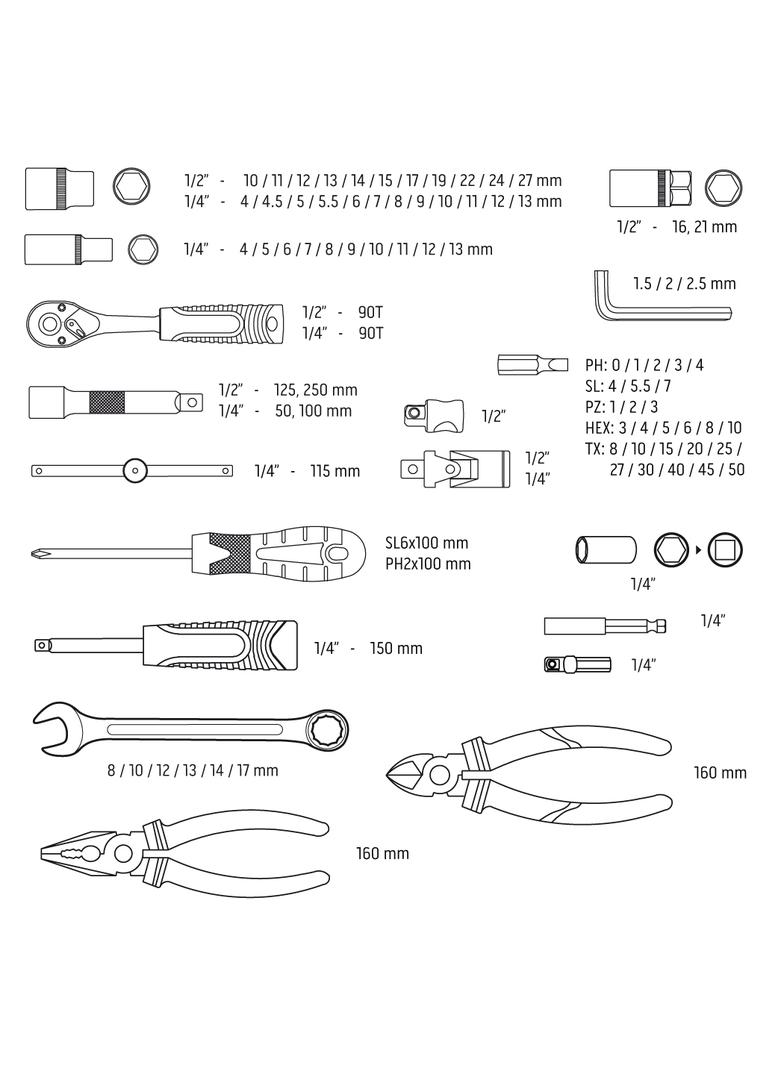 Zestaw narzędzi M4K Garage, 90 elementów