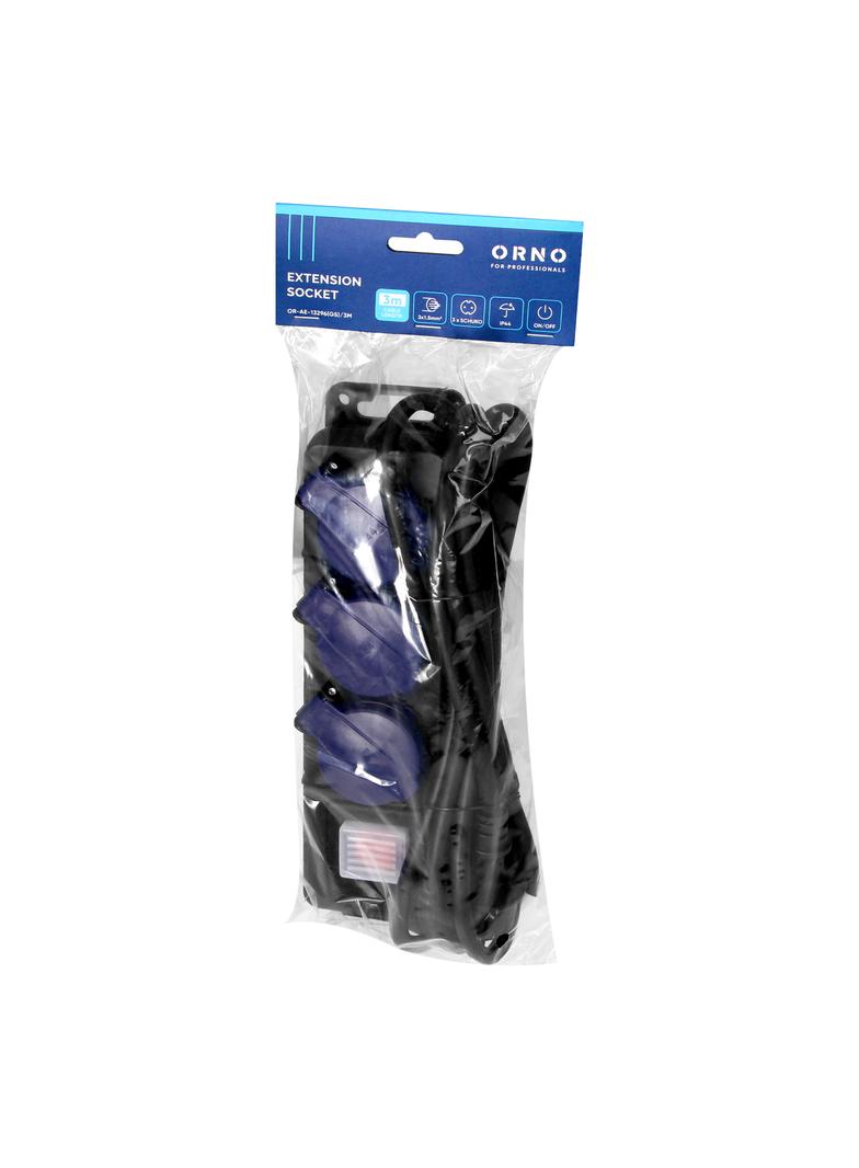 Przedłużacz warsztatowy bryzgoszczelny z wyłącznikiem IP44, 3 gniazda 2P+Z IP44, przewód gumowy, H05