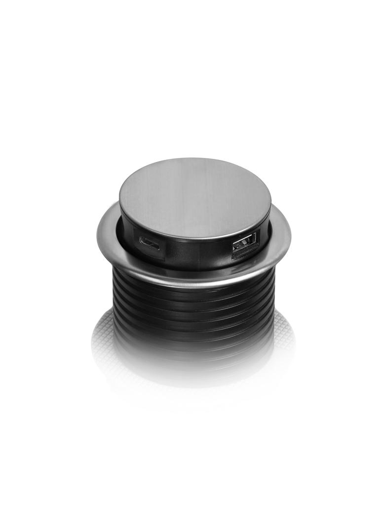 Gniazdo meblowe O6cm wysuwane z blatu z ładowarką USB i przewodem 1,5m 3x2P+Z 2xUSB (typ A i typ C O