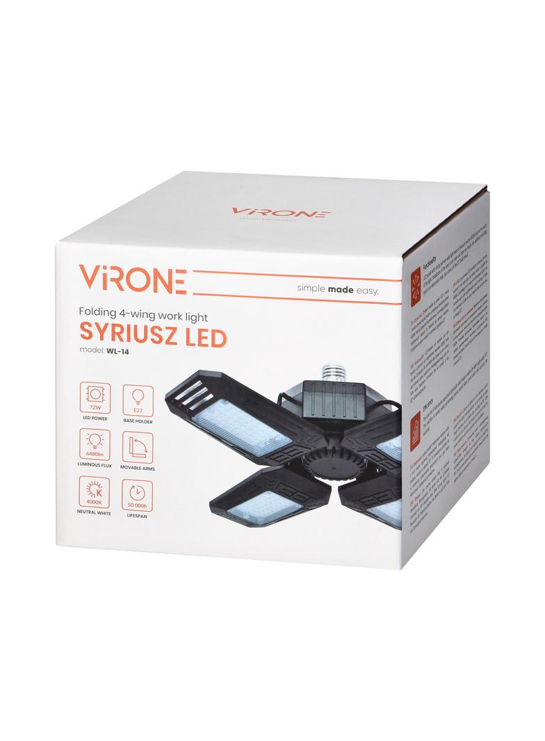 SYRIUSZ LED lampa warsztatowa składana 4-skrzydłowa, E27, 72W, 4000K, 6480lm