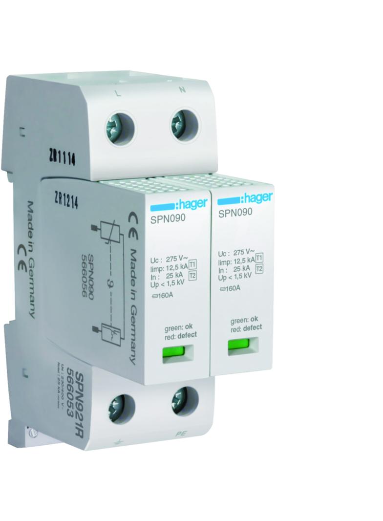 SPD Ogranicznik przepięć T1+T2 MOV 2P sieć TN-S Iimp=25 kA Up?1,5kV styk FM
