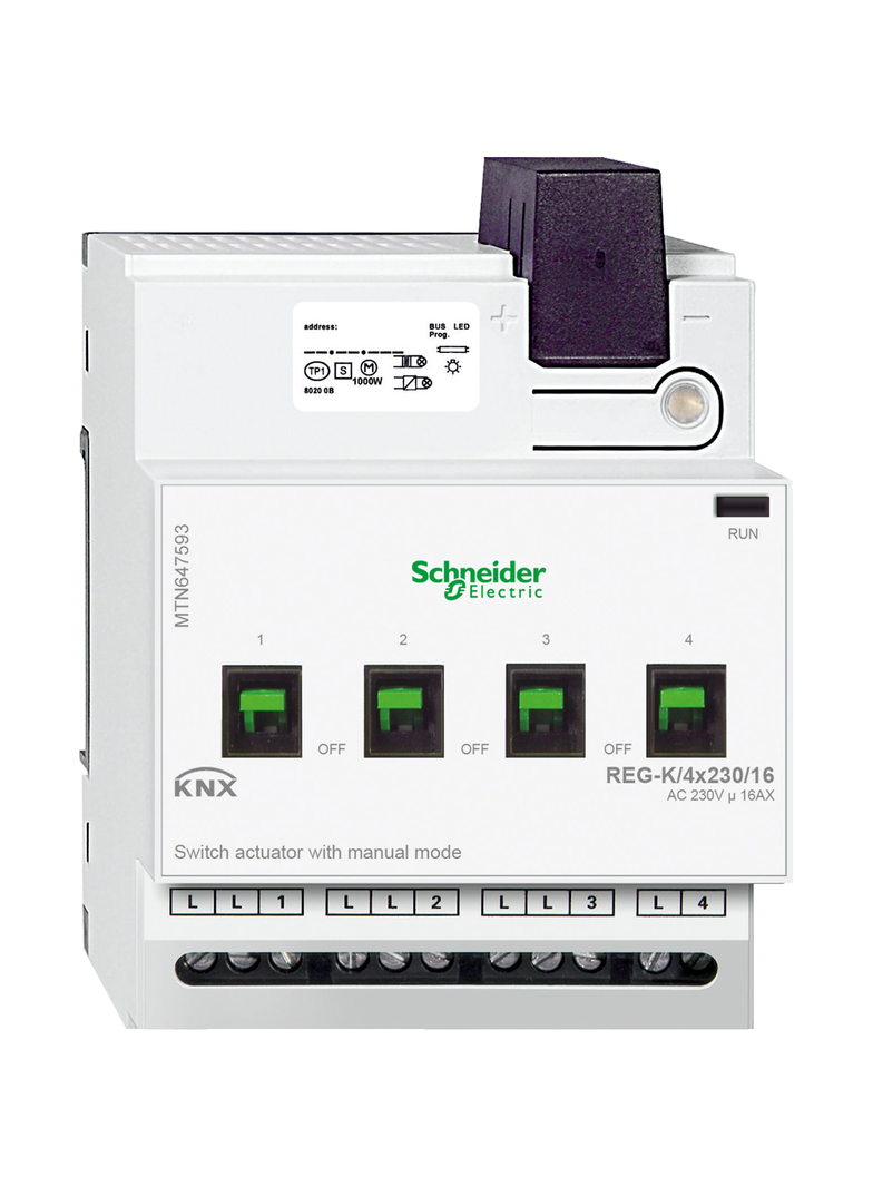 KNX aktor załączający REG-K 4x 230 V 16 A jasnoszary z uruchomieniem ręcznym