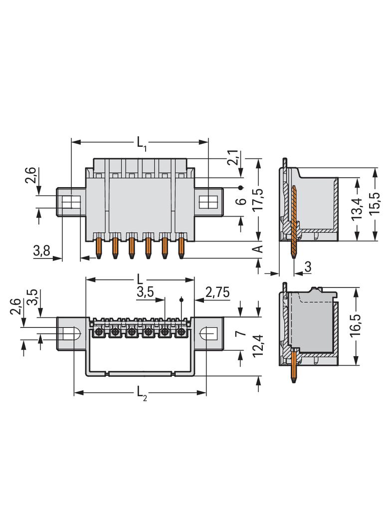 Wtyk picoMAX raster 3,5mm 2‑biegunoweunowy z prostymi pinami i uchwytami 2091‑1402/005‑000 /200szt./ WAGO