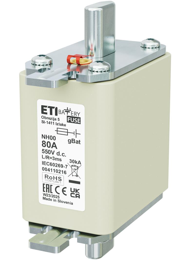 Wkładka topikowa NH do ochrony akumulatorów, magazynów energii DC NH00 gBat 80A 550V DC 004110216 ETI