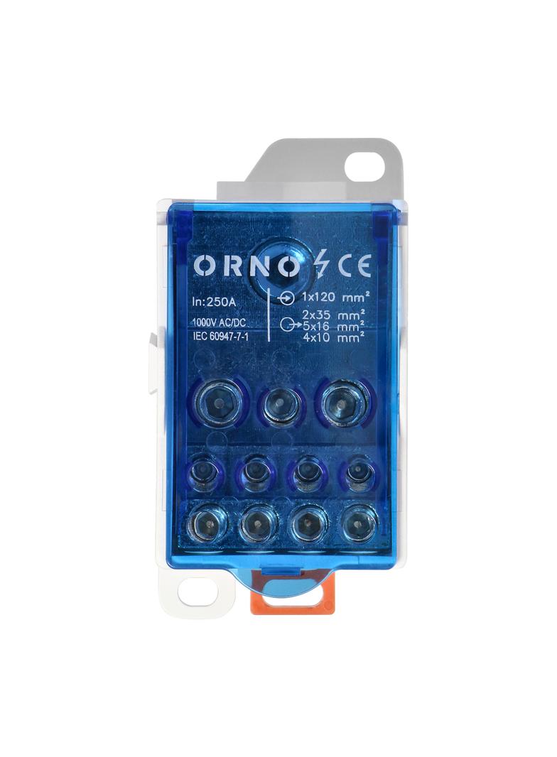 Blok rozdzielczy 250A, zacisk wejściowy 1x120mm2, zaciski wyjściowe 4x10 i 5x16 i 2x25mm2