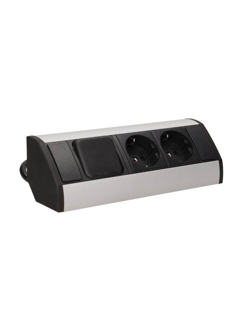 Gniazdo meblowe 2x2P+Z z wyłącznikiem, schuko, czarno-srebrne OR-GM-9002/B-G(GS) ORNO
