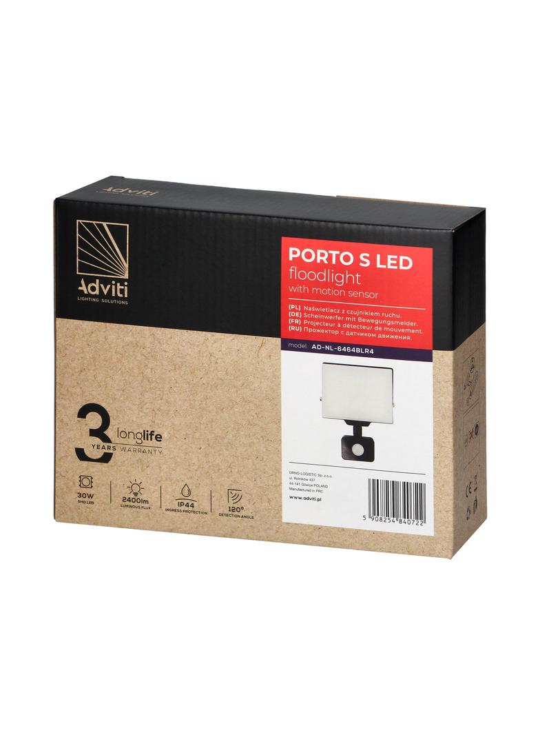 PORTO S LED 30W naświetlacz z PIR, 2400lm, IP44, 4000K, aluminium + poliwęglan