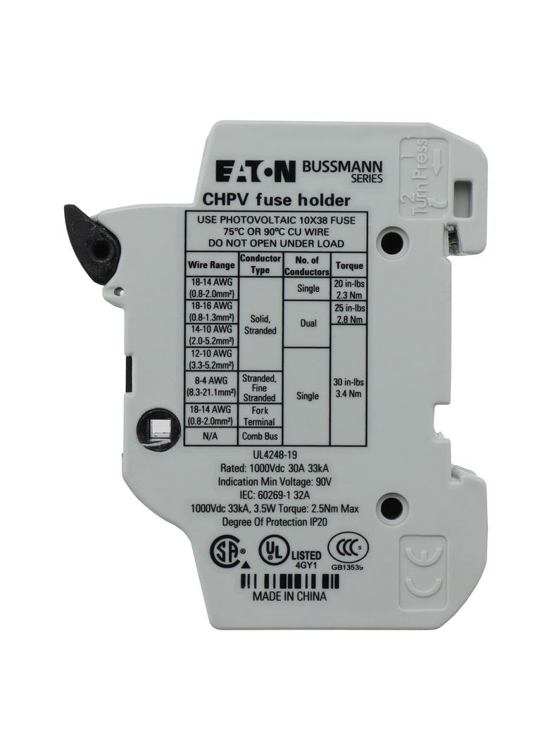 2P 30A 1000Vdc MFH For 10x38 gPV Podstawa wkładki cylindrycznej 10x38 gPV 2P 32A 1000VDC CHPV2U EATO