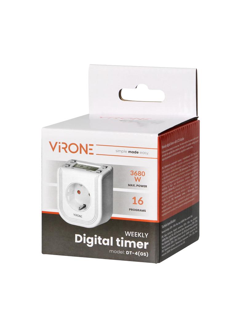 Elektroniczny programator czasowy z górnym wyświetlaczem LCD 230 VAC 3680W Schuko 16 punktów przeł D