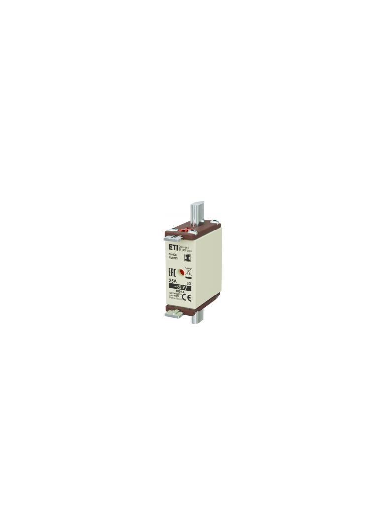 Wkładka topikowa NH zwłoczna KOMBI Zaczepy izolowane NH000/I gG 25A 690V 004191307 ETI