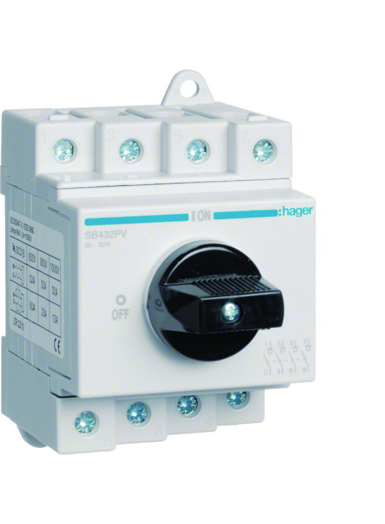 Modułowy rozłącznik izolacyjny do systemów fotowoltaicznych 4P 32A 1000 VDC SB432PV HAGER