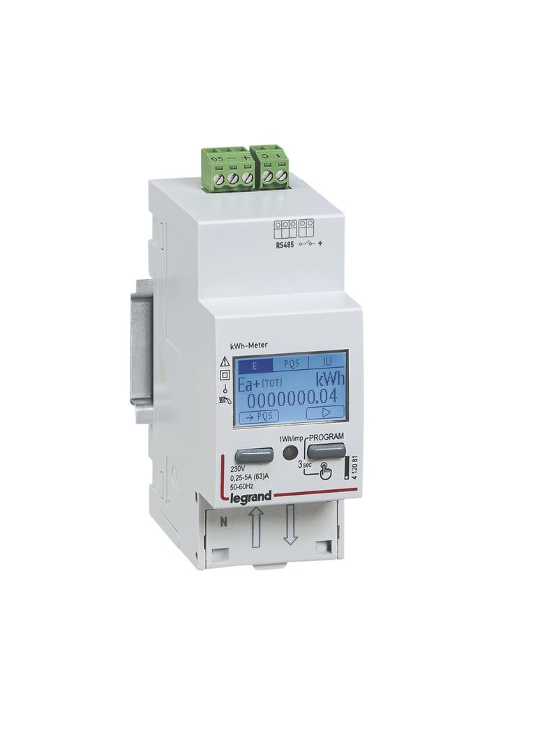 LICZNIK ENERGII POMIAR BEZPOŚREDNI 1 FAZOWY 63 A Z WYJŚCIEM RS485, 2 TARYFY, Legrand