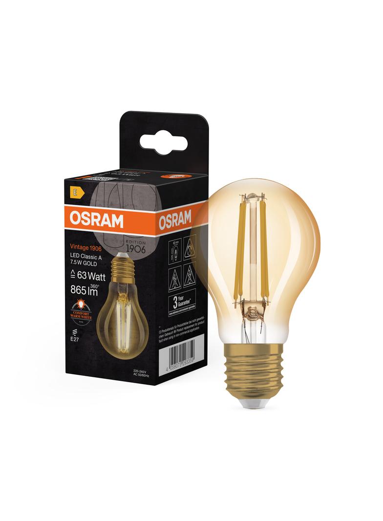 Lampa LED Vintage 1906 CL A Filament szkło przezroczyste GOLD 63 non-dim 7,5W 825 E27